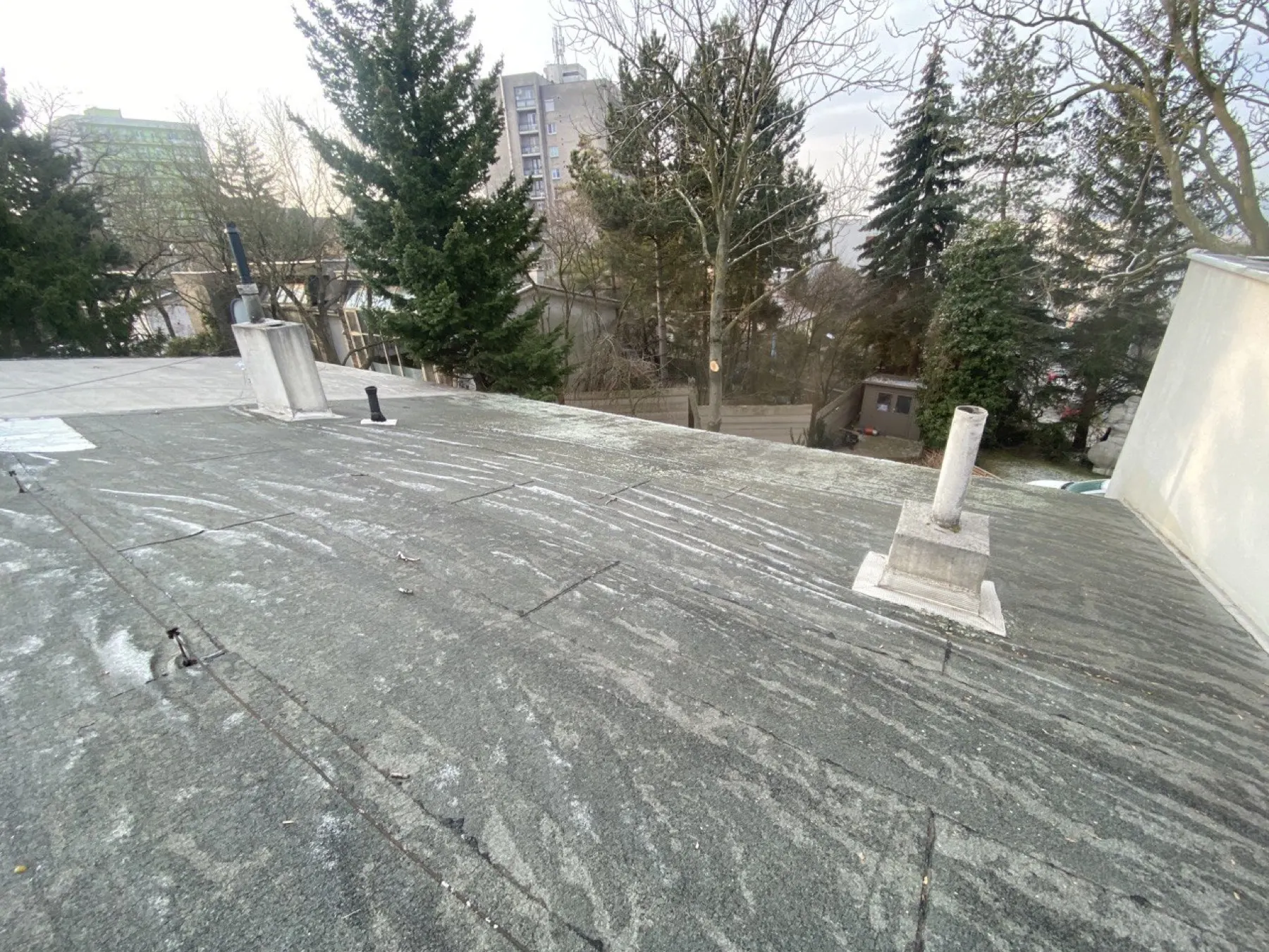 Bratislava, House – Flat roof waterproofing repair and ECOSEDUM® green roof — Before renovation